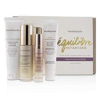 BAREMINERALS BALANCE TO-GO STARTED KIT (NORMAL TO COMBINATION SKIN): CLAY CHAMELEON+SKINLONGEVITY+BRILLIANT FUTURE+SMART COMBINATION 4PCS