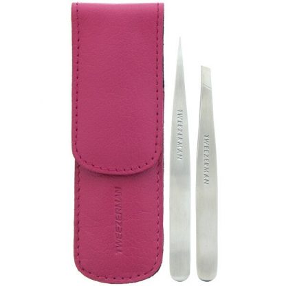 Tweezerman, Petite Tweeze Set with Pink Leather Case, 1 Set