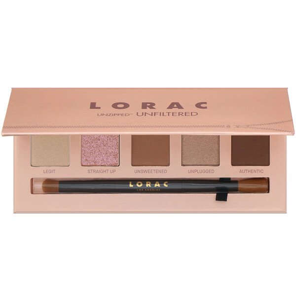 Lorac, Unzipped Unfiltered Eye Shadow Palette with Dual-Ended Brush, 0.37 oz (10.5 g)