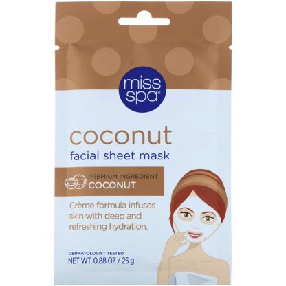 Miss Spa, Coconut Facial Sheet Mask, 1 Sheet, 0.88 oz (25 g)