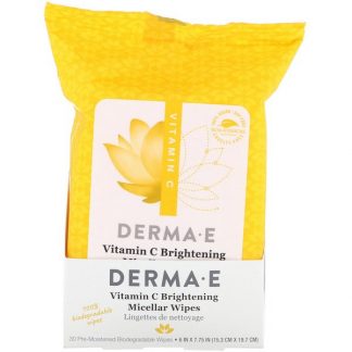 Derma E, Vitamin C Brightening Micellar Wipes, 30 Pre-Moistened Wipes