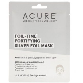 Acure, Foil-Time Fortifying Silver Foil Mask, 1 Single Use Mask, 0.67 fl oz (20 ml)