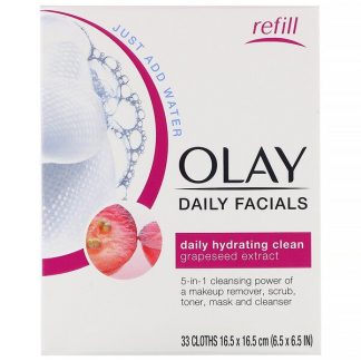 Olay, Daily Hydrating Clean, 5-in-1 Cleansing Cloth Refill, 33 Cloths
