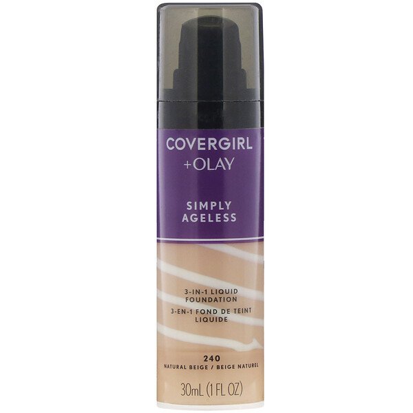 Covergirl, Olay Simply Ageless, 3-in-1 Foundation, 240 Natural Beige, 1 fl oz (30 ml)