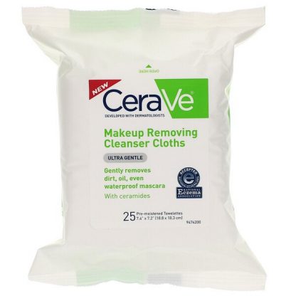 CeraVe, Makeup Removing Cleanser Cloths, Ultra Gentle, 25 Pre-Moistened Towelettes