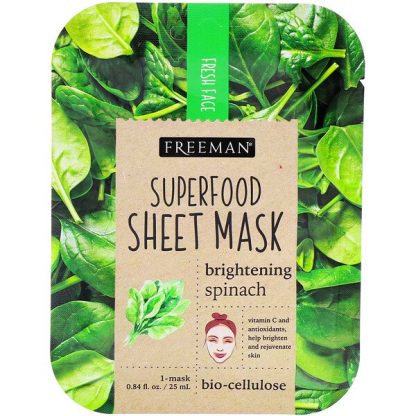 Freeman Beauty, Superfood Sheet Mask, Brightening Spinach, 1 Mask