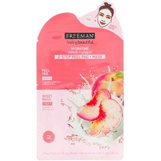 Freeman Beauty, Feeling Beautiful, 2-Step Peel Pad + Mask, Hydrating, Peach + Yogurt, 1-Peel Pad & 1-Sheet Mask