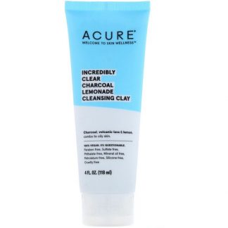 Acure, Incredibly Clear Charcoal Lemonade Cleansing Clay, 4 fl oz (118 ml)