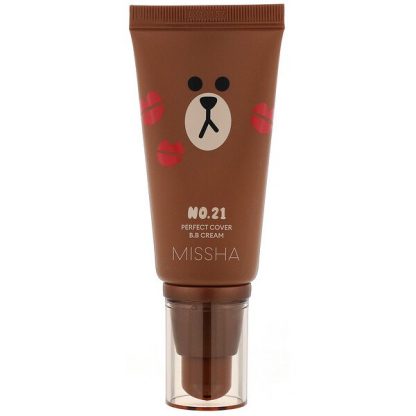 Missha, Line Friends Edition, M Perfect Cover B.B Cream, SPF 42 PA+++, No. 21 Light Beige, 1.7 oz (50 ml)