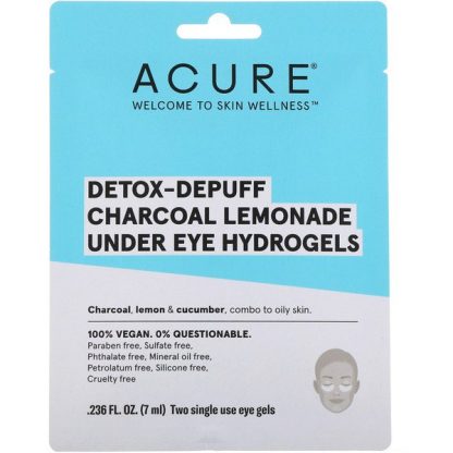 Acure, Detox-Depuff, Charcoal Lemonade Under Eye Hydrogels, 2 Single Use Eye Gels, 0.236 fl oz (7 ml)