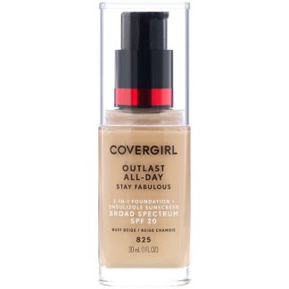Covergirl, Outlast All-Day Stay Fabulous, 3-in-1 Foundation, 825 Buff Beige, 1 fl oz (30 ml)