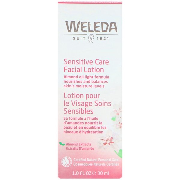 Weleda, Sensitive Care Facial Lotion, Almond Extracts, Sensitive & Combination Skin, 1.0 fl oz (30 ml)