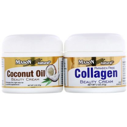 Mason Natural, Coconut Oil Beauty Cream + Collagen Beauty Cream, 2 Jars, 2 oz (57 g) Each